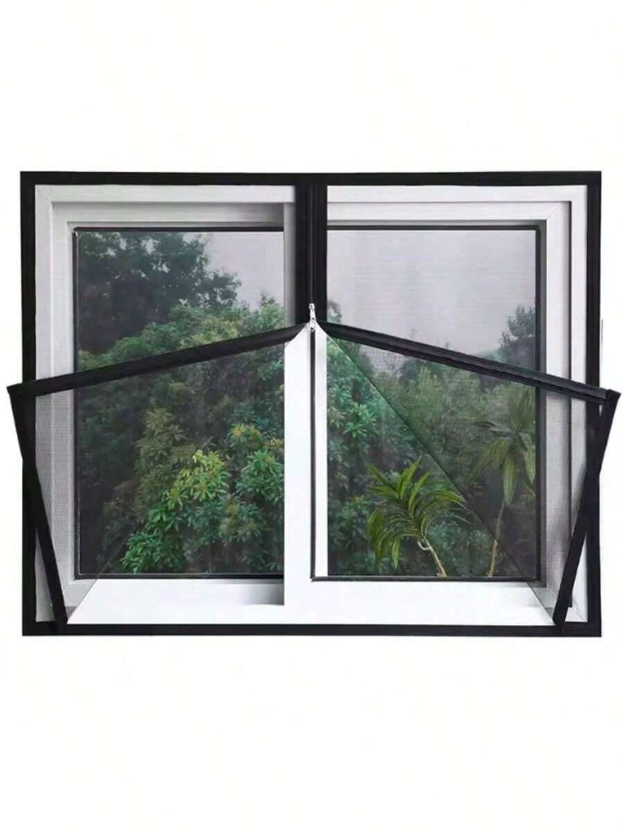 黑色，尺寸可定制，带拉链的纱窗，自粘拉链，防蚊纱帘，四季皆宜