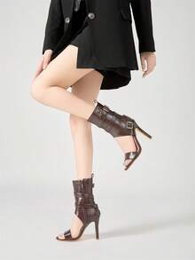 欧美性感高跟凉鞋，女士细高跟露趾夏季靴 - 棕色 - 查看 6