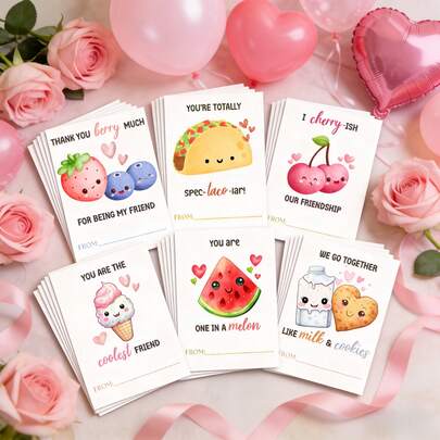 6张趣味感谢卡，尺寸3.94x5.91英寸，6款可爱食物双关语设计，是送给爱人、家人、朋友的完美贺卡，适用于情人节、母亲节、父亲节、圣诞节、课堂交换以及各种纪念日。