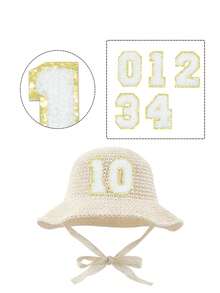 白色数字组合女童草帽，清新甜美，圆顶蕾丝系带，小渔夫帽，防晒帽，适合春夏、海滩、度假，平檐，短檐，防晒，适合25℃及以上气温。 - 彩色 - 查看 34