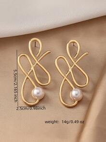 女士不对称几何珍珠耳环一对 - 彩色 - 查看 2