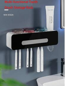 Wall-Mounted Toothbrush Sterilizer And Toothpaste Dispenser, Toothbrush Holder, Bathroom Accessories, Drill-Free Toothbrush Holder With Toothpaste Squeezer Dispenser Set - Multicolor - View 3