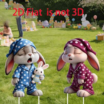 [2D Flat] Cute Rabbit Acrylic Set For Easter Pajama Party, Adorable Bunny Decor, Easter Lawn Signage, Holiday Yard Decoration, Easter Lawn Decor, Easter Yard Signage, Home Easter Decoration [2D Flat]