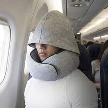 [Hat-Attached Neck Pillow]Memory Foam Travel Pillow Perfect For Office Or Car Use During Long Flights Includes Eye Mask And Earplugs; Portable And Foldable For Deep Relaxation - 灰色(無頭) - 查看 12