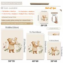 1幅帆布墙画，复古熊妈妈和小熊装饰画，甜美花卉图案，适合女宝宝房间，森林主题婴儿房墙面装饰，小动物干花儿童礼物，适合儿童房、游戏室，防水婴儿房装饰，托儿所装饰，母亲节礼物 - 彩色 - 查看 3