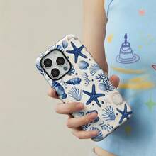 蓝色航海风海岸沙滩海星贝壳手机壳，兼容 17/16/15/14 Plus/13 Pro Max/12/11 - 彩色 - 查看 3