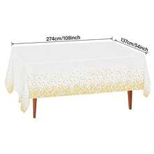 1pc 54" X 108" Gold Polka Dot Disposable Plastic Tablecloth, Rectangular Table Cover, Colorful Paper Confetti Tablecloth For Outdoor Birthday Wedding Baby Shower Party Tabletop Decor - White Background With Gold Dots - View 2