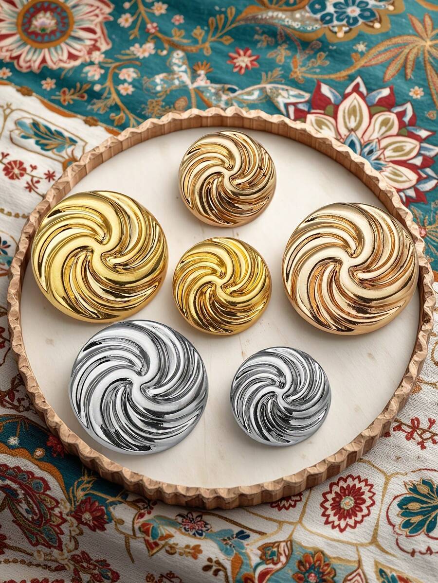 10pcs Metal Decorative Buttons, Exquisite Swirl Design, Suitable For Coats, Sweaters, Suits, Uniforms, Cardigans And DIY Craft Decoration, Fashionable Sewing Accessory, Textured Metal Buttons