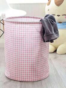 Valentine's Day Pink Plaid Laundry Basket, Fabric Storage Basket, Dorm Storage Bag, Can Be Used To Store Tissues, Clothes And Toys, Waterproof Foldable Inner Layer, Foldable Laundry Basket, Bathroom Storage Basket, Home Laundry Basket, Laundry Bucket, Essential Back To School Season - 1 cái màu hồng - Xem 7