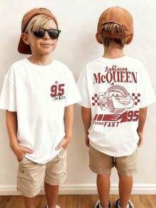 Baby Boys Tops, Disney Short-Sleeved T-Shirt,Lightning McQueen Line Art With Number 95 And "Think Fast" Pattern Printing,Summer Breathable Comfortable Short Sleeves, Female Baby Boy With T-Shirt. - 白色 - 查看 1
