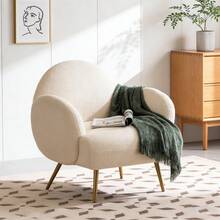 DYHOME Modern Lounge Chair, Single Seater Lounge Sofa, Comfortable Teddy Bear Fabric With Metal Legs, Suitable For Living Room And Bedroom - White Golden Legs - View 1