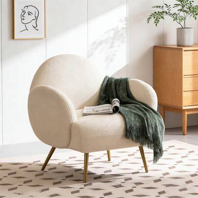 DYHOME Modern Lounge Chair, Single Seater Lounge Sofa, Comfortable Teddy Bear Fabric With Metal Legs, Suitable For Living Room And Bedroom