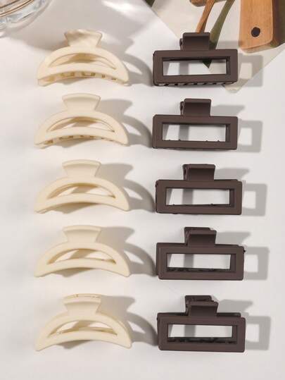 Set de 10 pinzas para el cabello en forma de semicírculo cuadrado de color marrón mate, minimalistas y lindas, accesorios para el cabello de vacaciones de verano