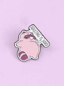 1pc "Adult Life Is Hard" Enamel Pin, Cute Raccoon Design Brooch, Lapel Pin, Backpack Decor, Jewelry Accessory, Gift For Friends - Pink - View 6