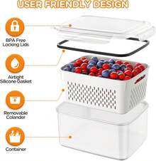 Fruit Storage Containers For Fridge With Removable Strainer, Airtight Food Storage Boxes With Lids, Dishwasher Friendly Refrigerator Organizers, Extend Berry & Fruit Freshness, Set Of 6 - Trắng - Xem 9