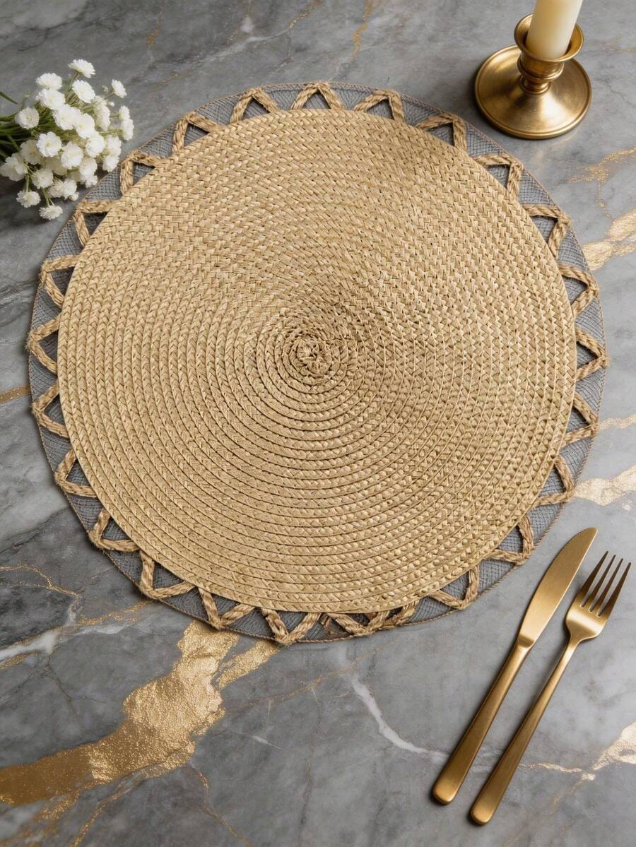 15-Inch Round Woven Bohemian Style Placemat, Pot Pad, Heat-Resistant Dining Table Mat, Suitable For Kitchen And Dining Room, Can Be Used As Wedding Tablecloth, Wedding Decor, Home Decor, Room Decor, Suitable For Wedding Party, Birthday Party, Family Gathering, Restaurant Decor, Room Decor - Multicolor - View 1