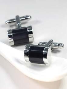 1 对时尚黑色弧形铜质男士袖扣 - 黑色 - 查看 2