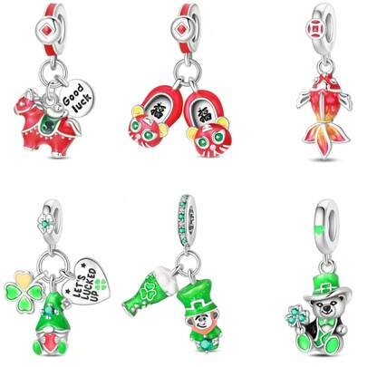 A Silver Plated Little Bear, Small Horse, Tiger Head Shoe, Koi Pendant Suitable For 3mm Bracelet, DIY Beads, Ladies' Fashion Jewelry Festival Birthday Gift