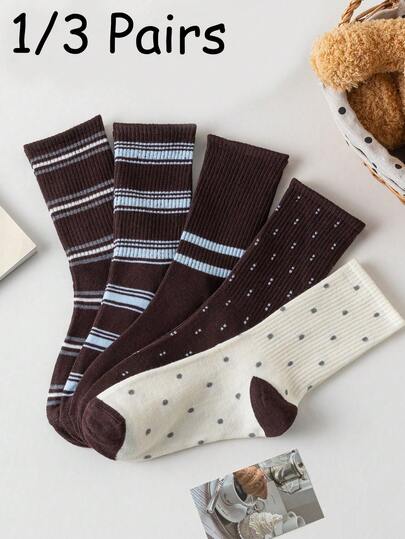 1/3 双随机男士复古条纹休闲中筒袜