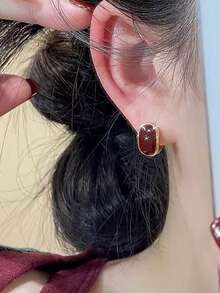 1 Pair Fashion Minimalist Oil-Drip Geometric Copper Hoop Earrings Suitable For Women's Daily And Party Wear - Burgundy - View 5
