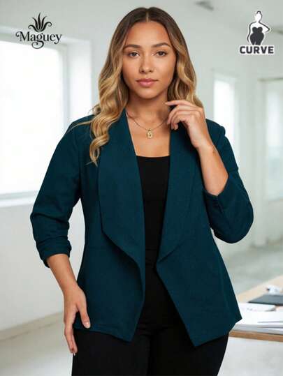 Blazer de Mujer de Gran Tamaño, Traje Elegante Mujer, Blazer Abierto de Color Sólido, Chaqueta de Negocios Casual de Mujer de Gran Tamaño, Adecuada para Los Desplazamientos Diarios Y Las Ocasiones de Negocios En Las Estaciones de Primavera Y Otoño