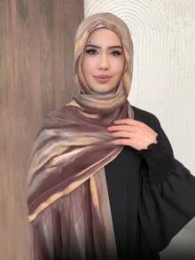 New Arrival Spring/Summer Modest Hijab Asymmetrical Tie-Dye Tie Dye Striped Gradient Muslim Headscarf, Soft And Breathable Modal Hijab Shawl - Multicolor - View 4