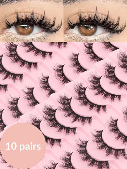 10对粉蓝绿色2022新款假睫毛，专为新手设计，易于佩戴，轻松DIY，快速打造优雅眼妆，大大节省化妆时间，即使是手笨的人也能轻松上手。D型卷翘上扬，7-13毫米混合长度，自然渐变，令双眸明亮动人，轻盈柔软不刺激，佩戴舒适，适合日常通勤、约会、派对妆容。高性价比，可重复使用，跨境品质工艺，时尚百搭，自用自用皆宜，是送给女友的实用贴心礼物，也是节日送礼佳品，猫眼妆效。