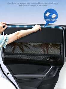 Magnetic Car Window Sunshade, Dual-Color Patchwork Design, Breathable Mesh And Blackout Fabric, Car Side Window Sun Visor Sunshade, Magnetic Attachment - Sunshade - View 3