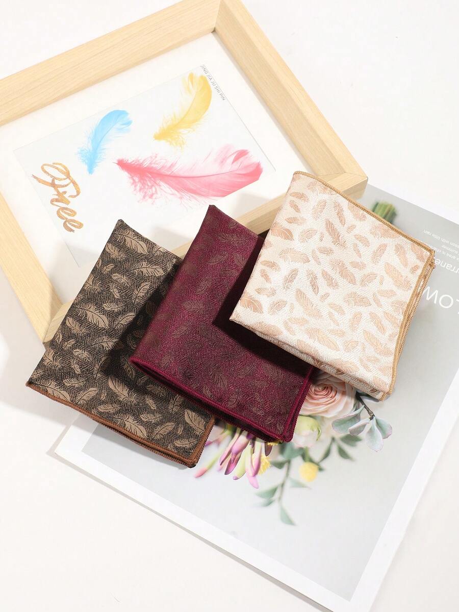 1条男士时尚休闲复古羽毛图案口袋方巾，适合日常、派对、商务活动 - 彩色 - 查看 1