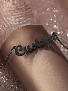 Custom Shiny Frosted Name Necklace Women Personalized Charm Classic Letter Clavicle Necklace Stainless Steel Gold Cursive Name Handmade Pendant Nameplate Jewelry Christmas New Year Gift - Black - View 7