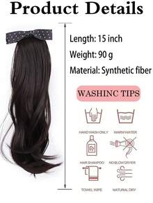 38厘米女士合成纤维马尾假发，高品质合成纤维发夹，蓬松丰盈的编织假发 - 彩色 - 查看 4