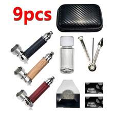 9-Piece Set - Portable Tobacco Pipe Set, Made Of Metal, Durable Short Wood-Grain Pipe, Comes With An Elegant Gift Box, Ideal Birthday/Anniversary Gift For Men, Fathers, And Husbands - Suitable For Travel And Daily Use, Perfect For Tobacco Enthusiasts. - 印花款 - 查看 11