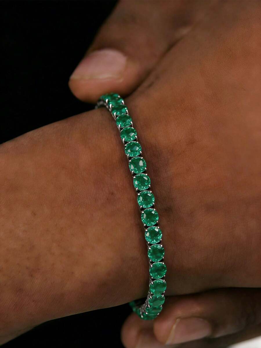 1件简约网球手链，男女皆宜的锆石手链，适合派对/周年纪念/生日/婚礼等场合，可作为情侣、女友、妻子的珠宝礼物 - Bracelet - 查看 1