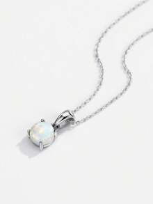 1件 S925 纯银项链 - 来自欧美的优雅奢华圆形澳大利亚宝石时尚单品，一款流行精致的女士项圈。 - 銀色 - 查看 7