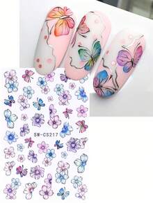 SWEET TREND 2 buc 3D pictură în ulei flori autocolante unghii 2 buc gradient colorat camelia margarete petale fluture primăvară vară imprimeu floral design DIY Y2K modă romantic autoadeziv gel oja salon manichiură decal slider unghii art decorare pentru femei și fete design unghii - Multicolor - Vizualizare 5