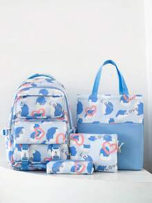 时尚迷彩爱心印花大容量多功能通勤背包，休闲宽敞多功能背包手提包 - 彩色 - 查看 8