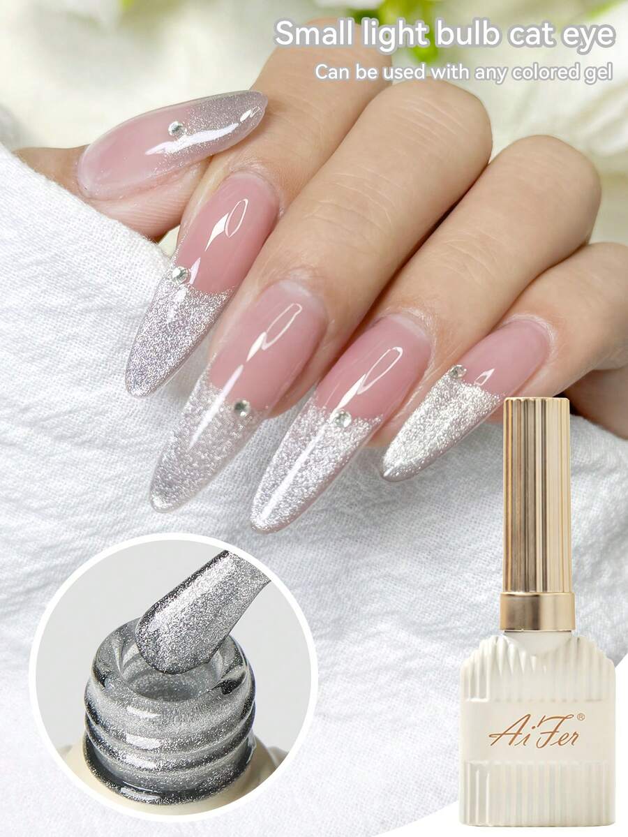 AiFer 1瓶15毫升水晶猫眼磁性凝胶指甲油，小灯泡猫眼凝胶指甲油，可卸UV LED凝胶，适合四季美甲设计。