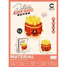 疯狂美食家迷你食物积木套装（300+块），DIY汉堡薯条鸡蛋牛油果菠萝甜点积木模型套件，可爱食物系列桌面摆件收藏品，生日圣诞礼物 - 彩色 - 查看 7
