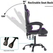 Gaming Chair With Headrest And Lumbar Support, Ergonomic High Back Office Chair, Racing Style Executive Computer Desk Chair, Leather Adjustable Swivel Task Chair For Home Office (White) - Purple - View 7