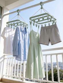 1pc Clothesline With 32 Clips And Foldable Plastic Drying Rack For Clothes, Underwear, Socks - Mint Green - View 6