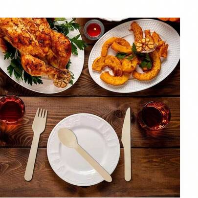 300/150/100/75件套杏木蛋糕餐具、沙拉勺和叉子套装，适用于派对、户外活动、餐厅、家庭、婚礼、厨房餐具