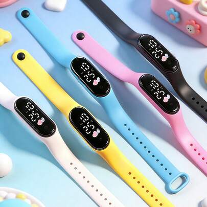 Set de 5 relojes digitales LED de silicona TPU con forma de corazón, unisex, que muestran la hora, mes, año y semana, adecuados para la escuela, uso diario, vacaciones y regalos