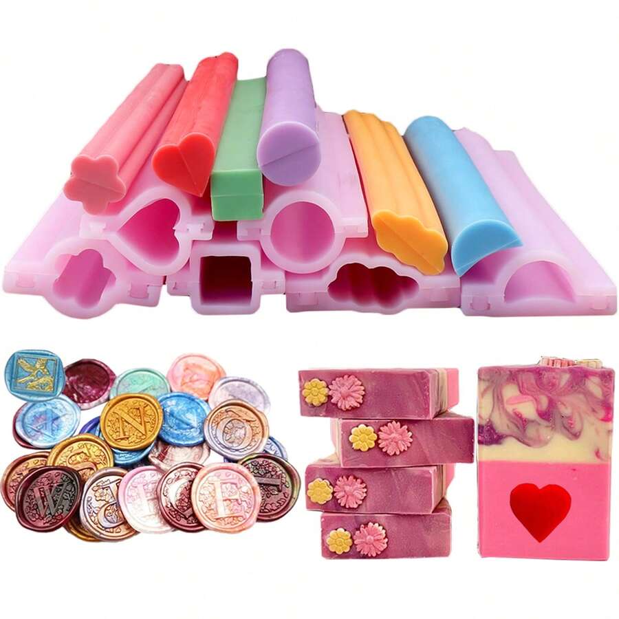 Tube Silicone Soap Molds, 6 Shapes Cylinder Soap Embeds Molds For DIY Craft, Heart, Flower, Round, Square, Cloud, Semi-Circle Soap Making Molds