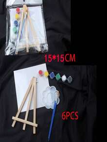 5件套，包含1个迷你绷框画布、调色盘、画笔、6色颜料、木制画架、已涂底料的画布，适用于油画和水彩等多种绘画媒介，可DIY制作迷你装饰品，是圣诞节、母亲节、复活节、毕业季的理想礼物。 - 彩色 - 查看 4