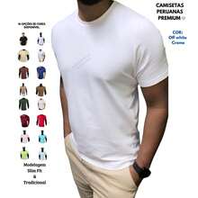 Premium Basic T-Shirts Made Of Peruvian Fabric With Smooth Elastane, Slim Fit And Traditional Design. - 奶油色 - 查看 9