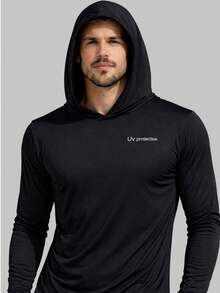 Men's UV Sun Protection Shirt With Hood, Long Sleeves - 黑色 - 查看 3