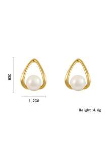 1对简约镀金三角形仿珍珠耳钉，适合日常佩戴 - 彩色 - 查看 4