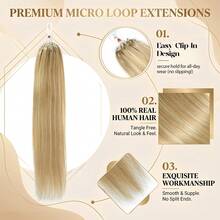Tóc nối Micro Loop 14-24 inch, tóc thẳng, kiểu nối micro link, tóc thật 100%, highlight vàng, hạt micro vô hình, dày 50 sợi/50g. - S18/613 - Xem 4