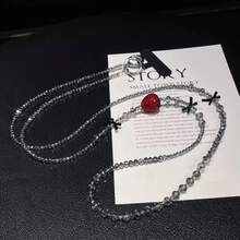 1条优雅水晶草莓手机挂绳，可拆卸斜挎链，闪亮串珠肩带，奢华替换包带，防丢手机挂饰 - 彩色 - 查看 11