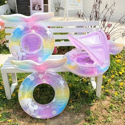 Inflatable Swimming Ring Seat - Multiple Styles Available - Shiny Multicolor Design, Durable PVC Material, Suitable For Children, Colorful Summer Accessory, Fun For Water Swimming, Fashionable Shape, Reliable Flotation, Essential For Indoor And Outdoor Water Activities